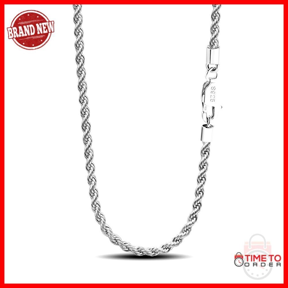 Sterling Silver Twist Rope Chain Necklace, 26 Inch, Diamond Cut Clasp